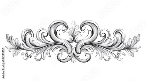 Line art illustration of calligraphic filigree flourish divider swirl Vintage border ornament perfect for elegant wedding invitation designs