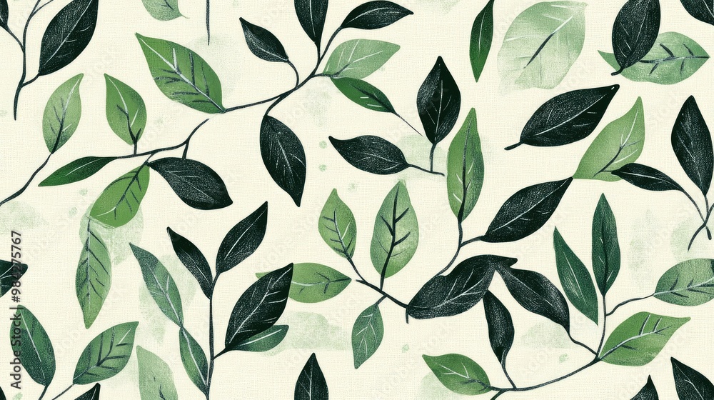 Hand drawn leaf motif linen texture Whimsical garden seamless pattern Modern spring doodle foliage textile for home decor Botanical rustic style green all over print Hand drawn leaf motif linen texture Whimsical garden seamless pattern Modern spring doodle foliage textile for home decor Botanical rustic style green all over print