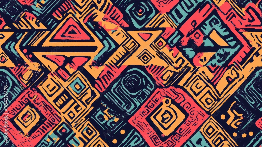 Seamless decorative hand drawn pattern featuring an ethnic endless background with ornamental elements and tribal geometric figures Ideal for wrapping and background design