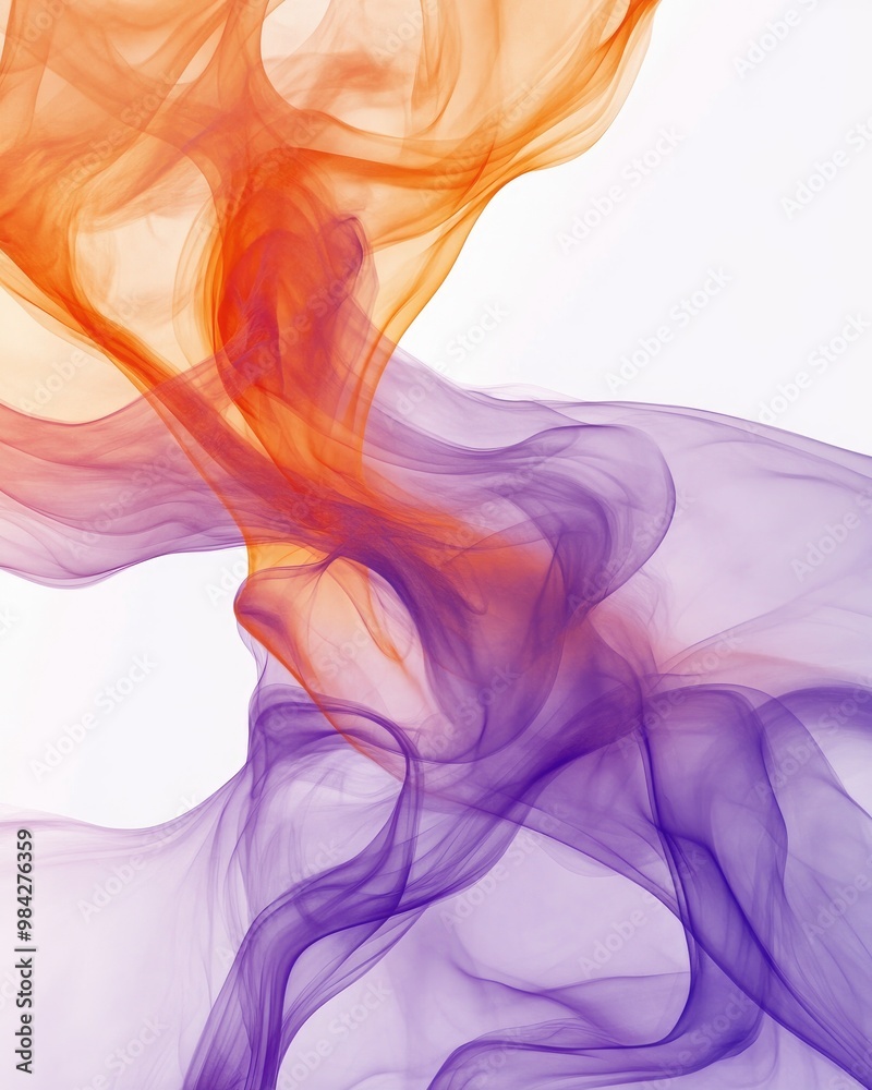 Line art illustration depicting the flow of orange and purple smoke against a white backdrop showcasing a visually stunning smoke effect Line art illustration depicting the flow of orange and purple smoke against a white backdrop showcasing a visually stunning smoke effect
