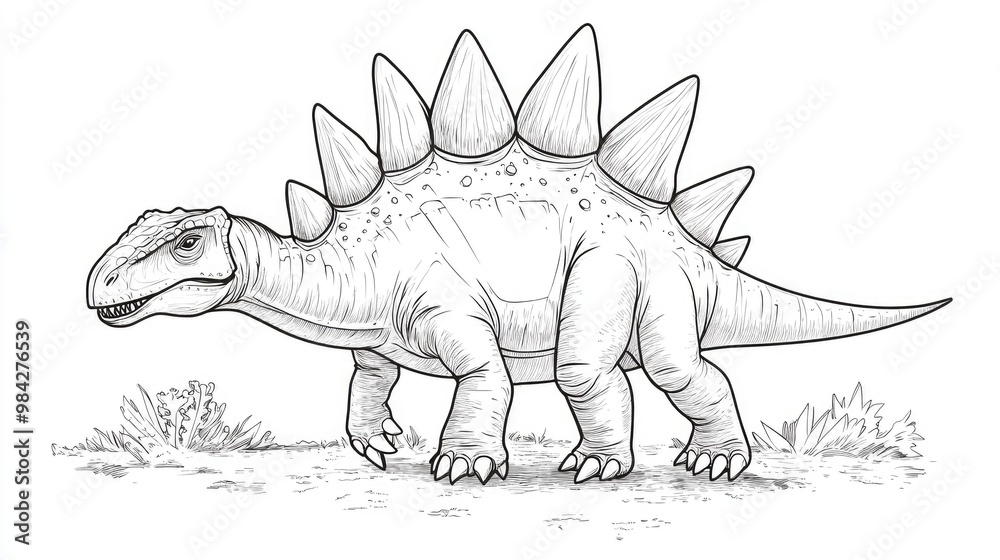 Line art illustration of a Stegosaurus dinosaur for kids to connect the dots and color Line art illustration of a Stegosaurus dinosaur for kids to connect the dots and color