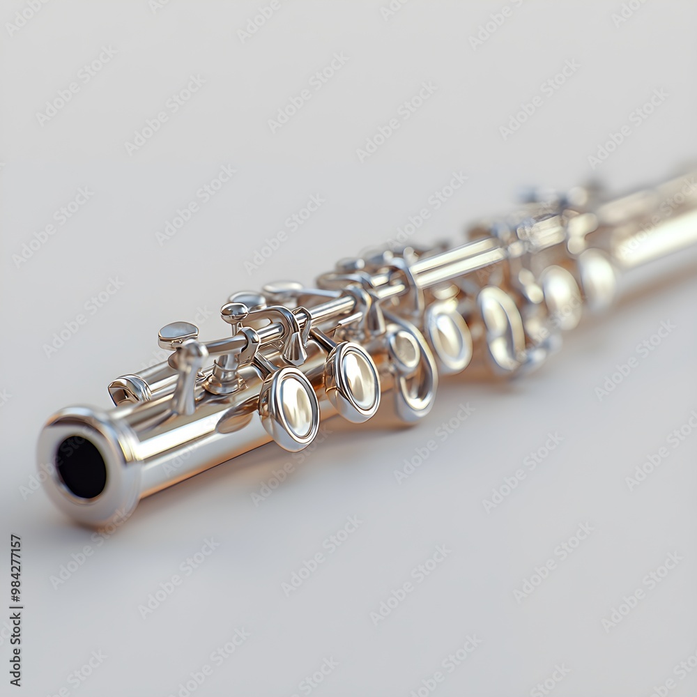 Fototapeta premium Close-Up of a Realistic High-Resolution Flute with Shimmering Silver Body and Keys Image