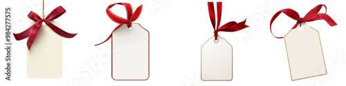 Set of a Christmas gift tag with ribbon, isolated on a transparent background.