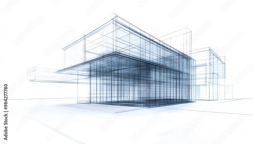 Line art illustration depicting a glass structure emphasizing architectural concepts in a 3D perspective Line art illustration depicting a glass structure emphasizing architectural concepts in a 3D perspective