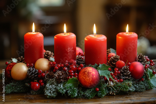 Obraz na płótnie Advent wreath with four red candles w salonie