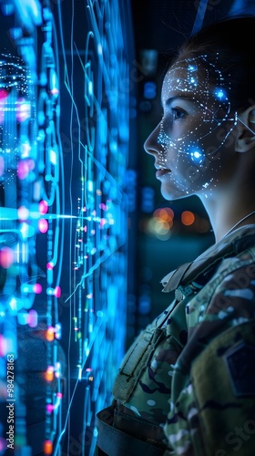 Military Technology Innovation Artificial Intelligence Augmented Reality Data Visualization Cybersecurity Operations Communication Training | AI Generated
