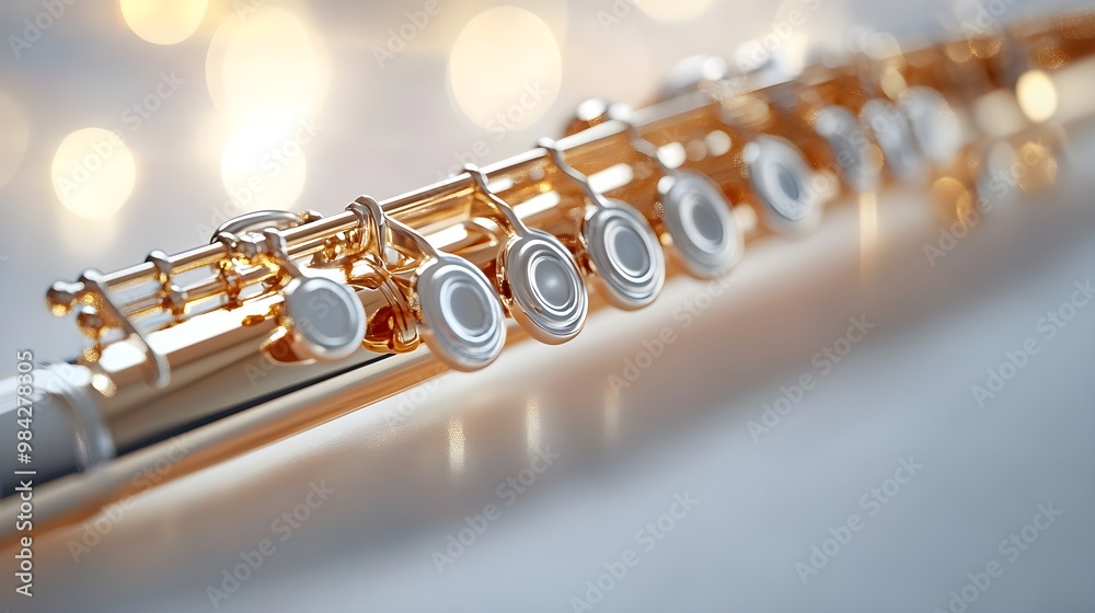 Fototapeta premium High-Resolution Flute Image with Photorealistic Detailing of Keys and Polished Metal Body
