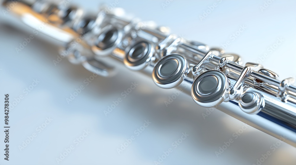 Fototapeta premium Silver Flute in High-Resolution with Ultra-Realistic Detail on Body and Embouchure Hole Image