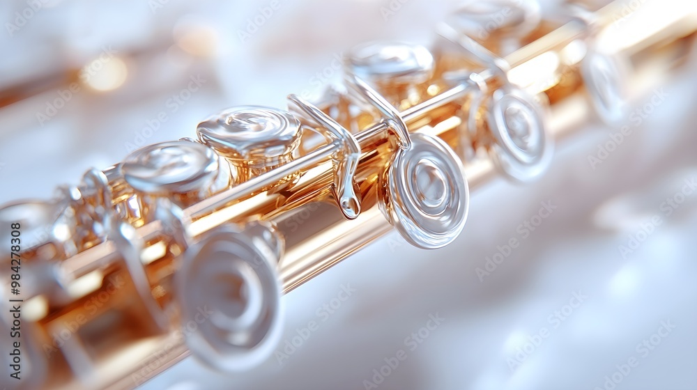 Obraz premium High-Resolution Flute Image, Featuring Highly Detailed Keys and Glossy Metallic Finish