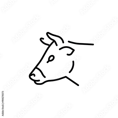 Cow head from the side linear icon. Line customizable illustration. Contour symbol. Vector isolated outline drawing. Editable stroke