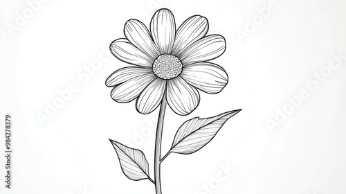 Whimsical line drawing illustration of a quirky cartoon flower