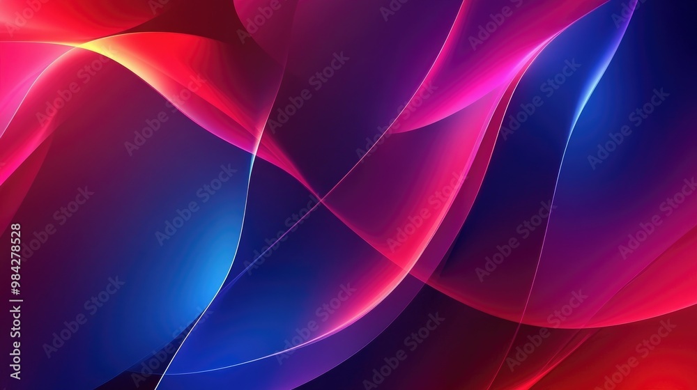 Abstract geometric background featuring a gradient of red and blue with neon light curved lines and vibrant graphic design elements Abstract geometric background featuring a gradient of red and blue with neon light curved lines and vibrant graphic design elements