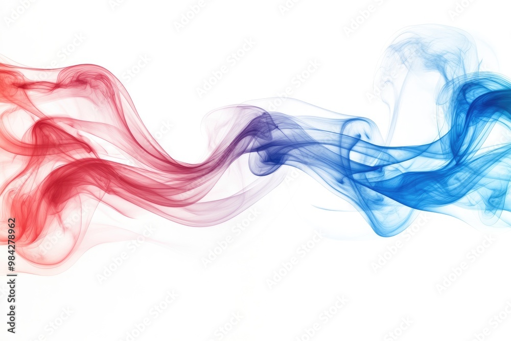 Abstract illustration of vibrant colorful smoke on a white background featuring shades of red and blue creating a visually appealing ink effect Abstract illustration of vibrant colorful smoke on a white background featuring shades of red and blue creating a visually appealing ink effect