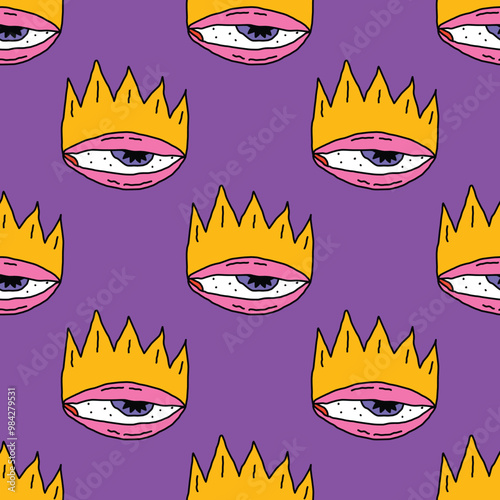 square seamless pattern -sinister eyes for Halloween.Devil eyes in 1970s psychedelic style.Groovy and funky print ornament.A look from a horror movie. Mystical esoteric eye.Witches,astrology and tarot