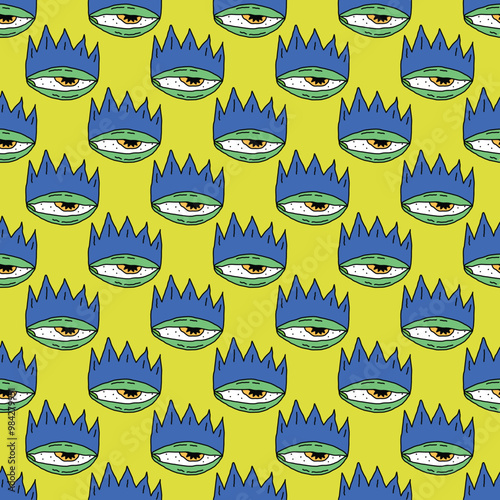 square seamless pattern -sinister eyes for Halloween.Devil eyes in 1970s psychedelic style.Groovy and funky print ornament.A look from a horror movie. Mystical esoteric eye.Witches,astrology and tarot