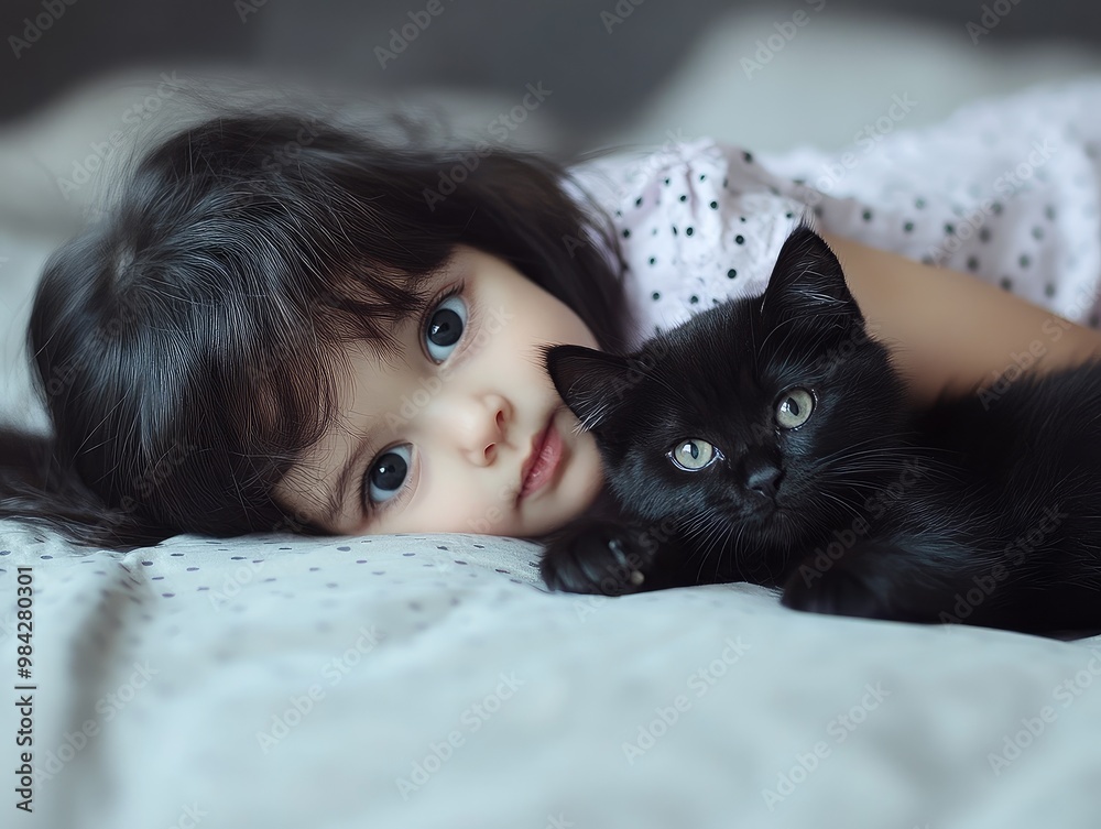 child with a cat child with a cat