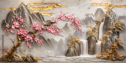 Traditional Asian Mountainous Landscape Painting