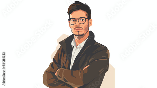 Young Professional in Mixed Media Flat Style Vector Illustration