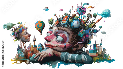 Exploring 3D World: Creative Mixed Media Hand-Drawn Vector Art