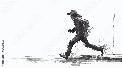 Dynamic Urban Run: Illustration of Man Running Down Street in Handdrawn Style