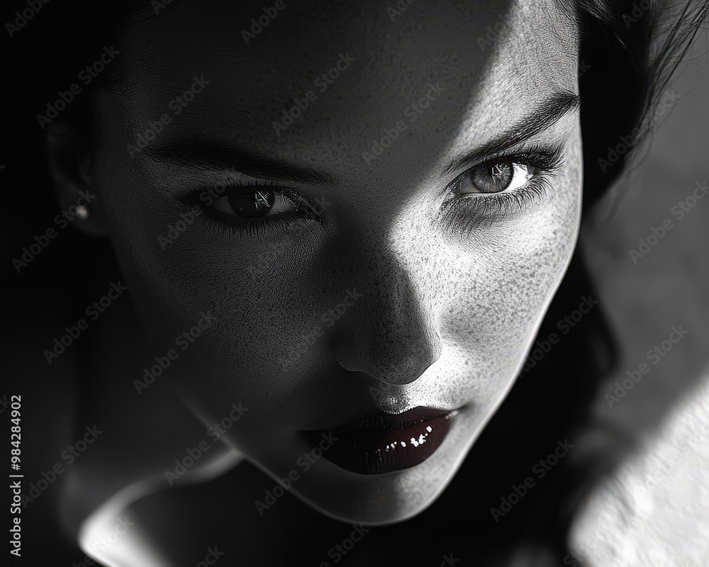 Portrait intense d'une femme avec lumière en clair-obscur Portrait intense d'une femme avec lumière en clair-obscur