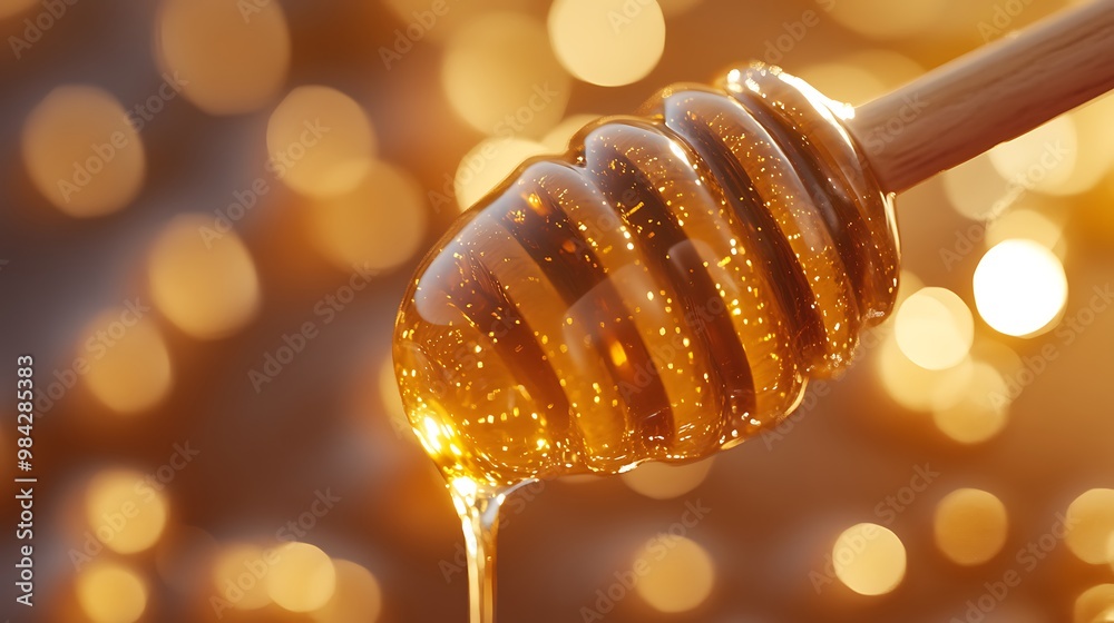 honey dripping from a dipper, Generative AI honey dripping from a dipper, Generative AI