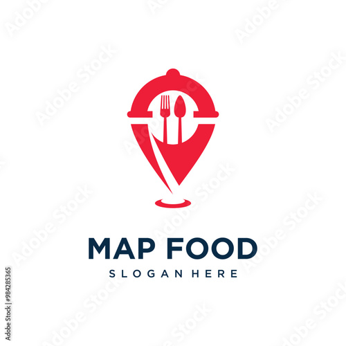 Food pin location vector logo design with fork creative unique concept Premium Vector