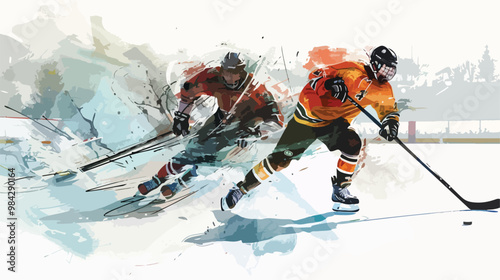 Professional Hockey Match at Ice Rink - Handdrawn Vector Illustration
