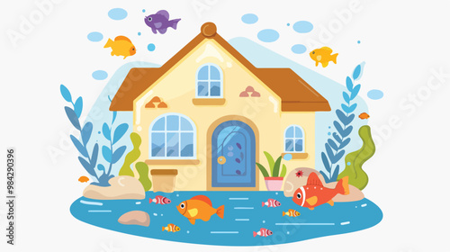 Home Aquarium Icon Vector Illustration - Handdrawn