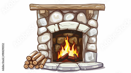 Home Fireplaces Burning Vector Illustration Handdrawn