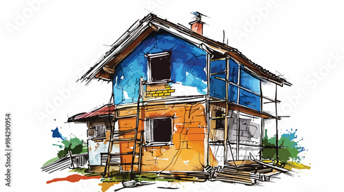 Home Renovation and Repair Mixed Media Handdrawn Vector Illustration