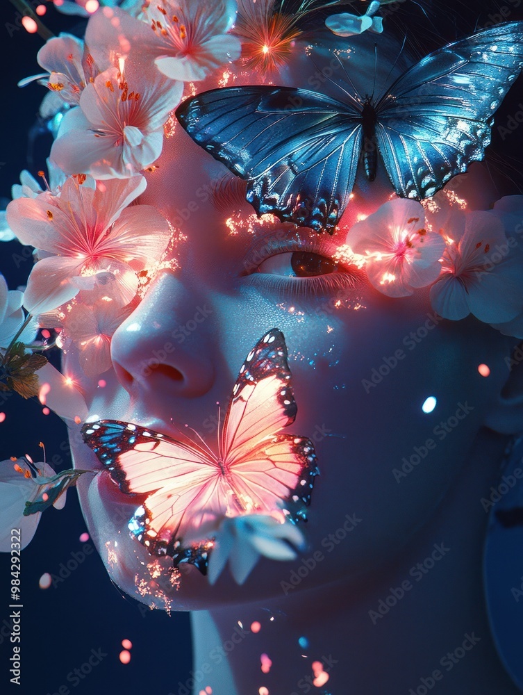 Butterflies rest on flowers in a serene setting Butterflies rest on flowers in a serene setting