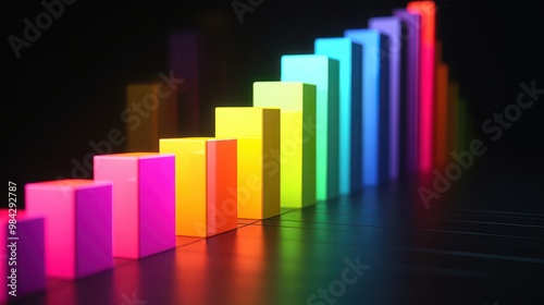 Free Download 3D bar graph with vibrant colors, showing the rise in business development, each bar progressively taller. - GFXLoad