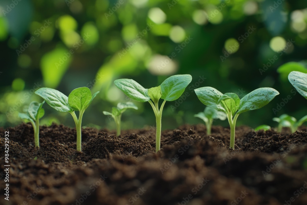 baby plants growing in germination sequence on fertile soil with natural green background baby plants growing in germination sequence on fertile soil with natural green background