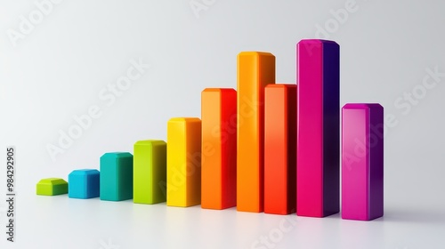 3D bar graph with vibrant colors, showing the rise in business development, each bar progressively taller. Free Download 3D bar graph with vibrant colors, showing the rise in business development, each bar progressively taller. - GFXLoad