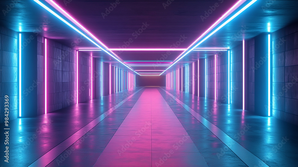 Fototapeta premium empty virtual futuristic neon light corridor background