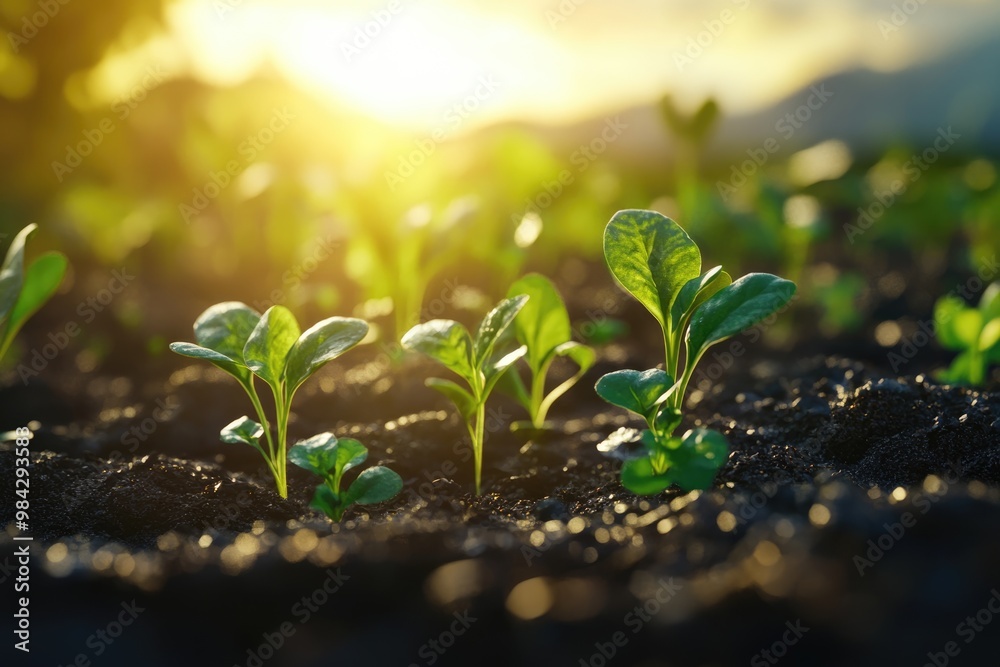 Young plants in morning light symbolize new life and growth. Young plants in morning light symbolize new life and growth.