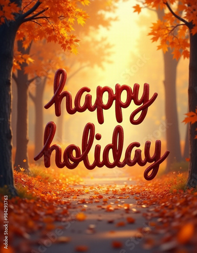 Beautiful inscription Happy Holidays, autumn background
