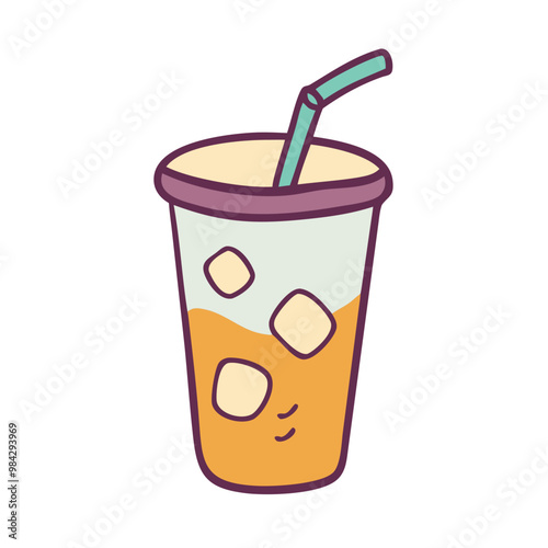 Iced Americano or cold brew coffee cup stock illustration