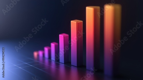 A 3D bar graph with a gradient color scheme, showing the rise in business development, on a digital interface.