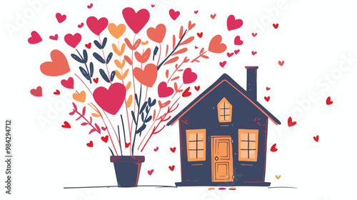 Heartwarming House with Bouquet of Hearts