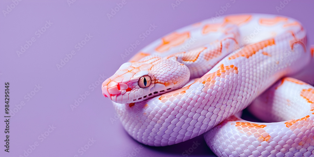 Obraz premium Beautiful Pink Ball Python Coiled on Purple Background