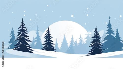 Snowy Winter Landscape. winter landscape with snow and tree. Vector Background. 