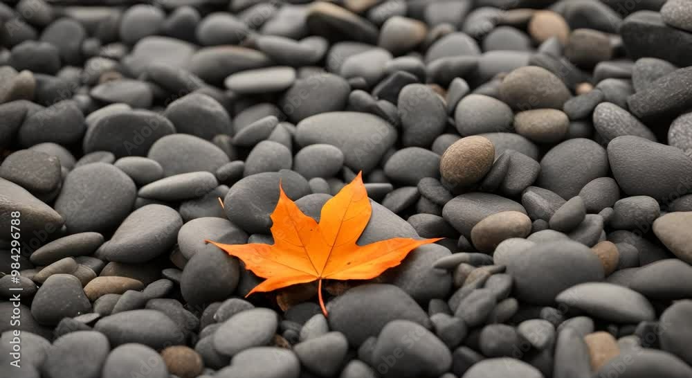 One bright orange autumn leaf in the center surrounded by dark gray rocks 4k animation One bright orange autumn leaf in the center surrounded by dark gray rocks 4k animation