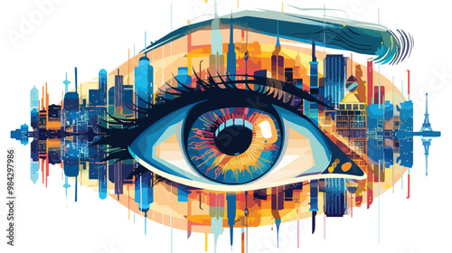 Human Eye and Cityscape in Flat Style Vector Isolated