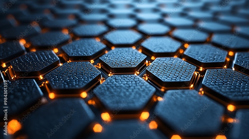 Obraz premium An abstract visualization of carbon nanotechnology, showcasing hexagonal forms in a sleek, metallic style