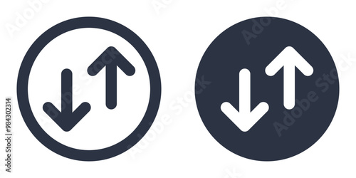 Flip or Swap Vertical Arrows simple icons set designed in filled, outline, line and stroke style. Two Black opposite arrows in circle