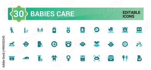 Babies care colorful icon set. Color filled icon set, glyph set for web and ui. Solid icons, Vector illustration.