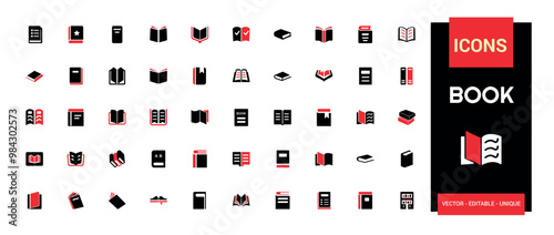 Colorful book icon collection. Related to library, e-book and more. Color filled icon set, glyph icon set for web and ui. Solid icon set. Vector illustration.