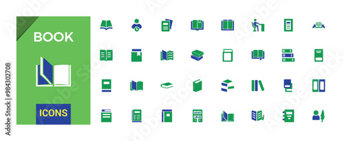 Colorful book icon collection. Related to library, e-book and more. Color filled icon set, glyph icon set for web and ui. Solid icon set. Vector illustration.